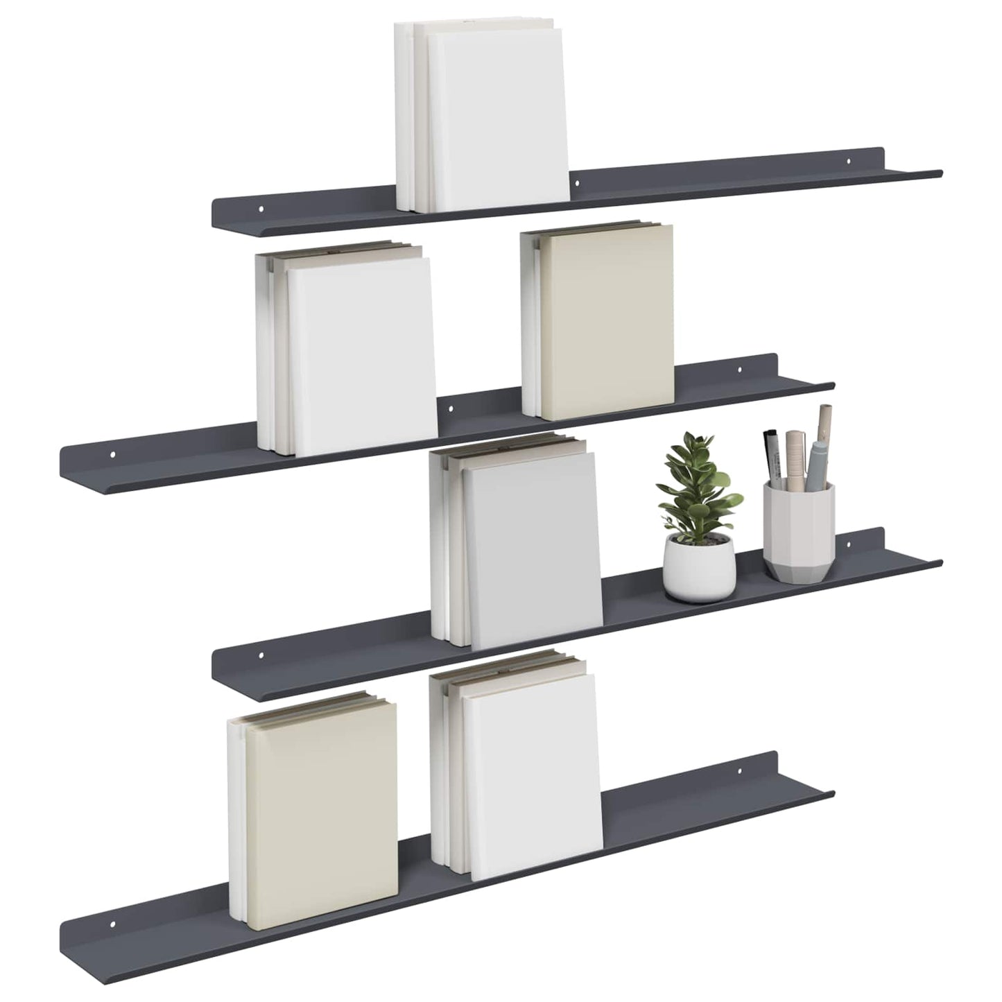 Wandplank met plank met opslag 4 pcs Antraciet 80 x 9 x 2,5 cm