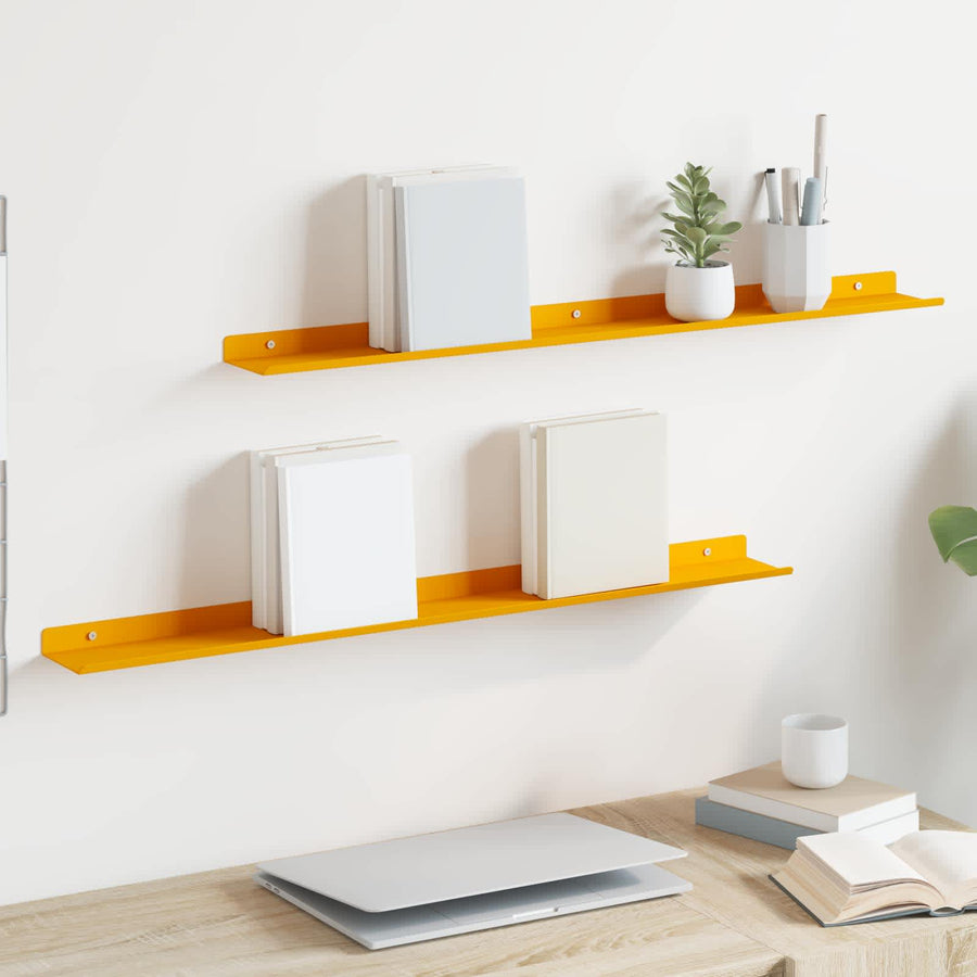 Wandplank met plank 2 pcs Mosterdgeel 80 x 9 x 2,5 cm