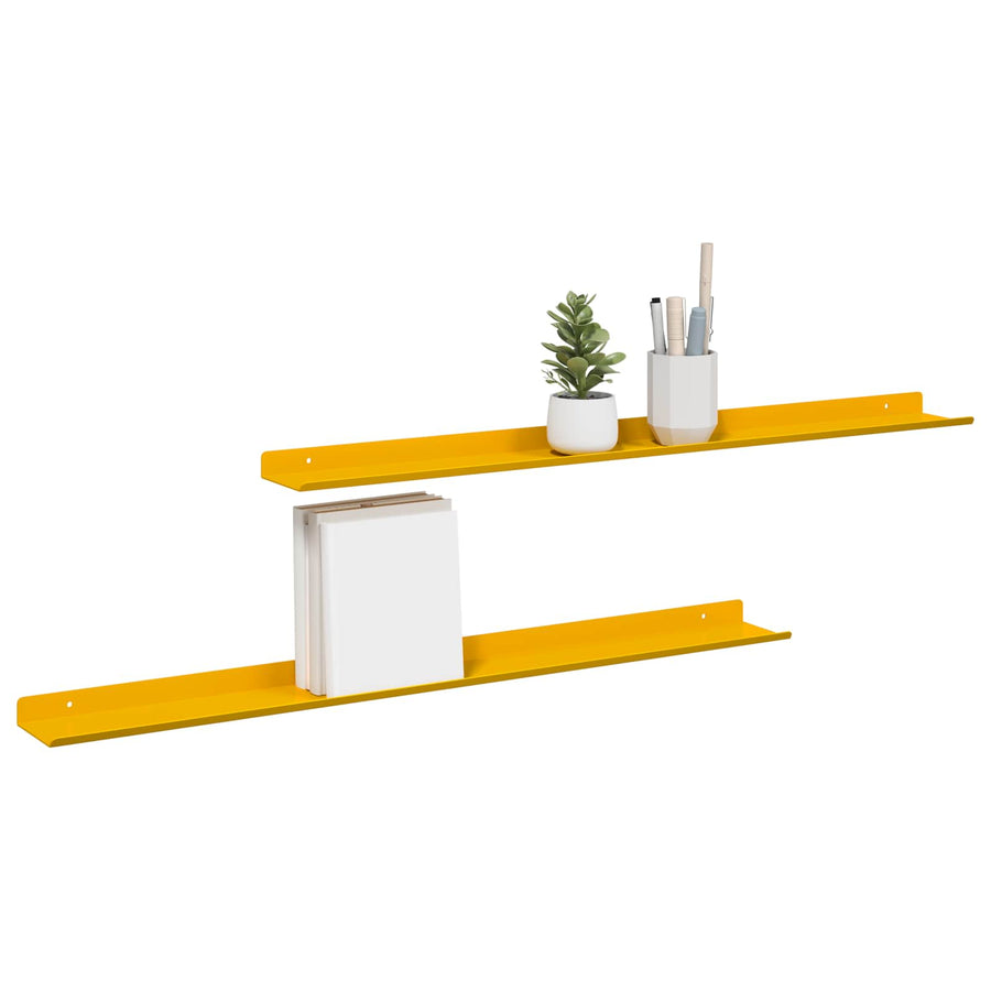 Wandplank met plank 2 pcs Mosterdgeel 80 x 9 x 2,5 cm