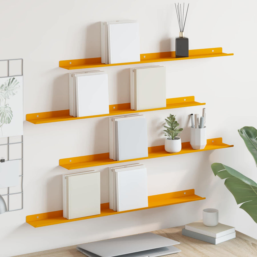 Wandplank met plank 4 pcs Mosterdgeel 80 x 9 x 2,5 cm