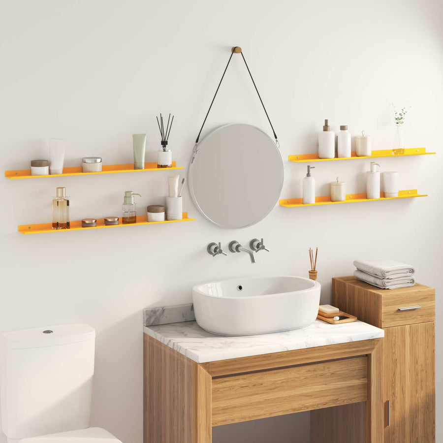 Wandplank met plank 4 pcs Mosterdgeel 80 x 9 x 2,5 cm