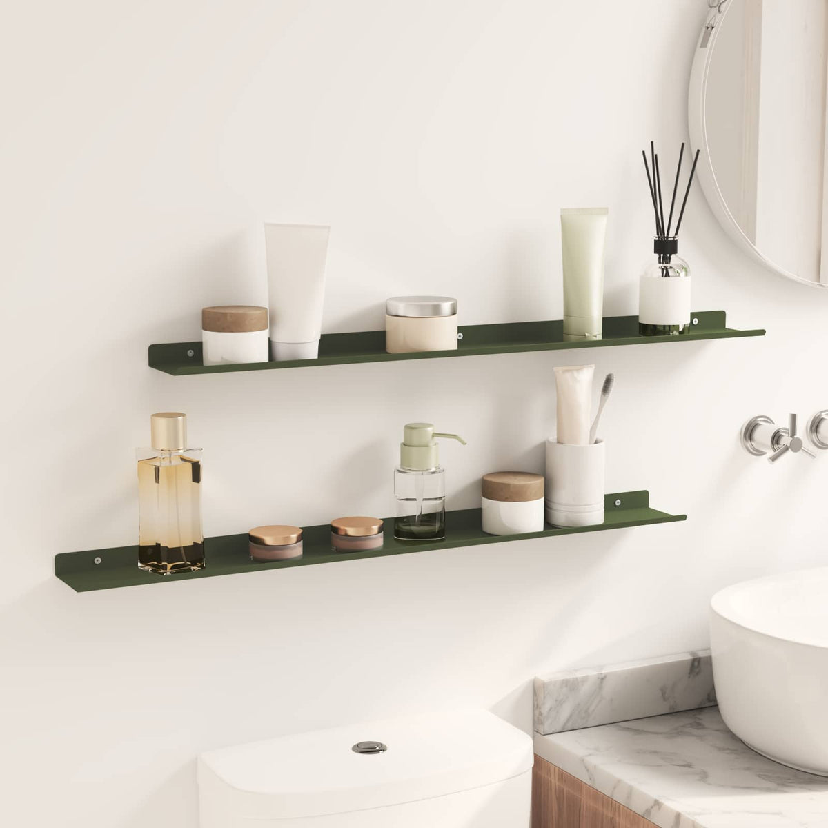 Wandplank met plank 2 pcs Olijf Groen 80 x 9 x 2,5 cm