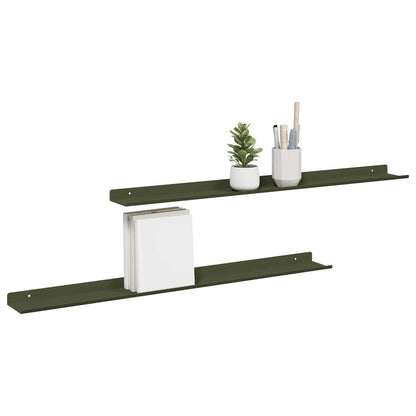 Wandplank met plank 2 pcs Olijf Groen 80 x 9 x 2,5 cm