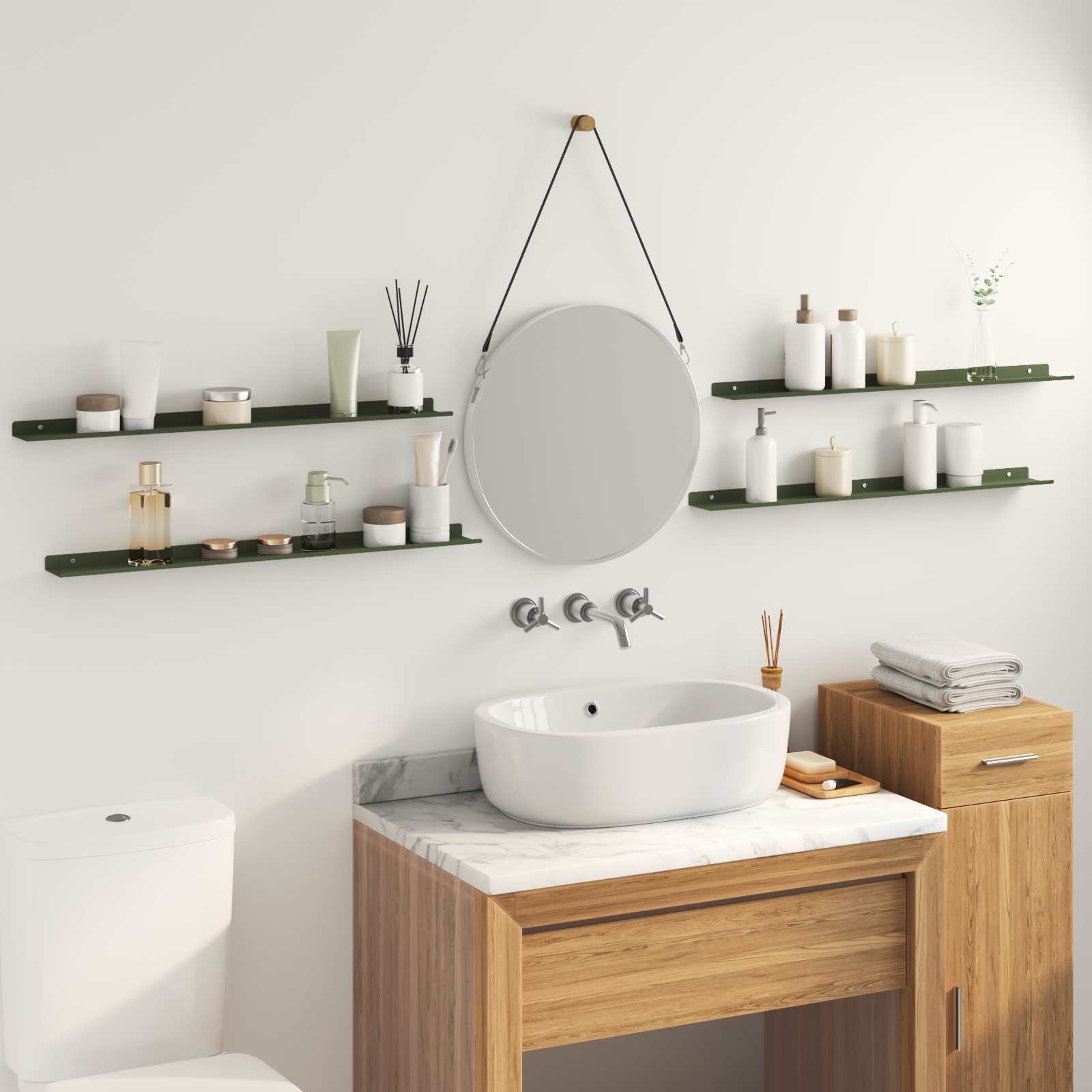 Wandplank met plank 4 pcs Olijf Groen 80 x 9 x 2,5 cm