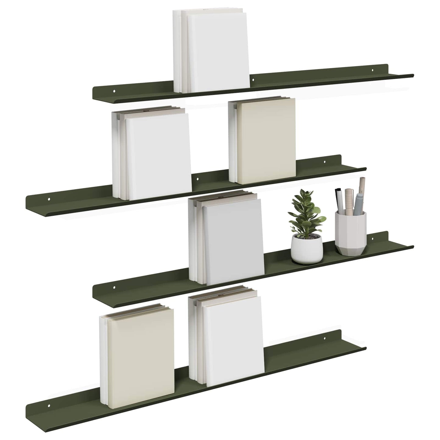 Wandplank met plank 4 pcs Olijf Groen 80 x 9 x 2,5 cm