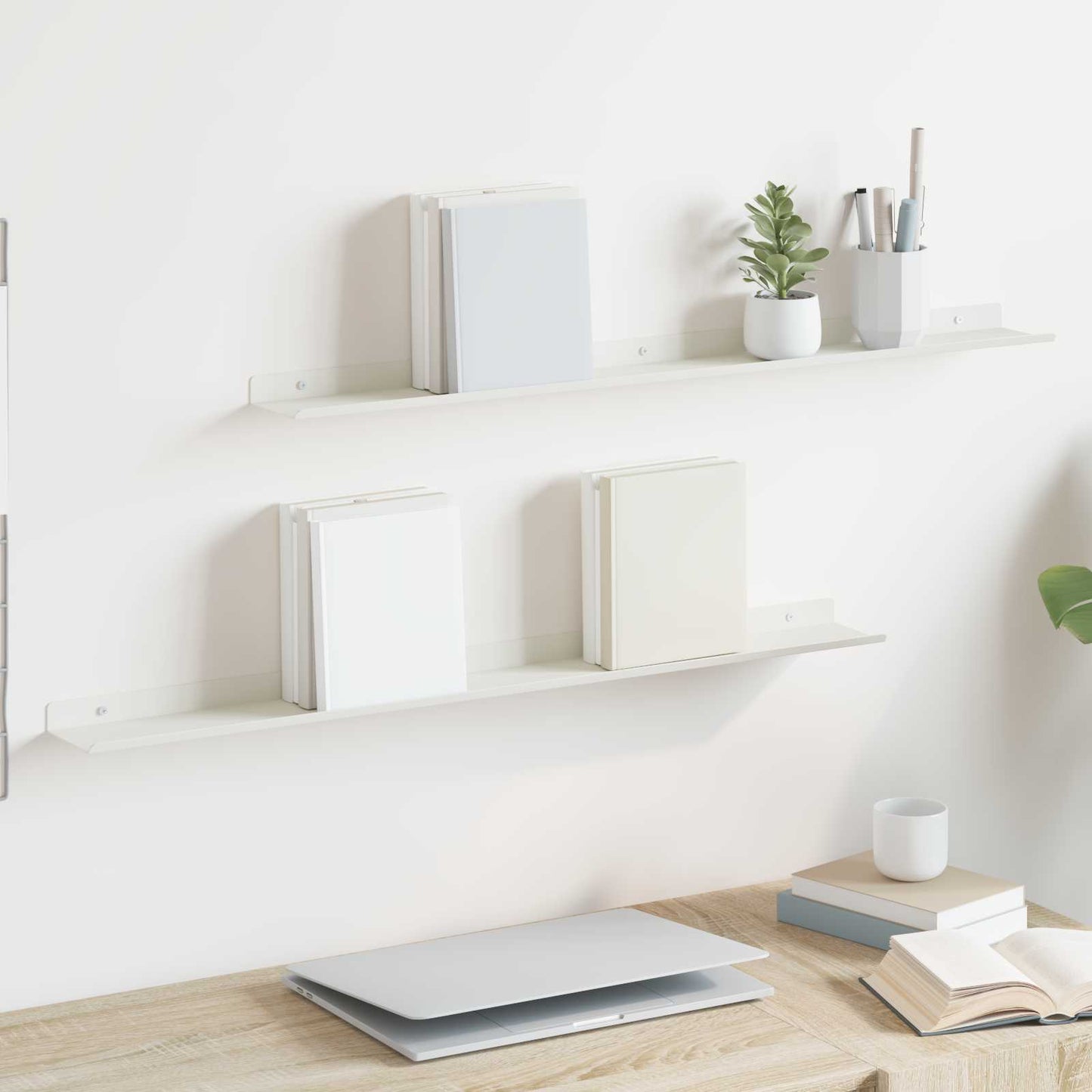 Wandplank met plank Wandgemonteerd 2 pcs Wit 80 x 9 x 2,5 cm