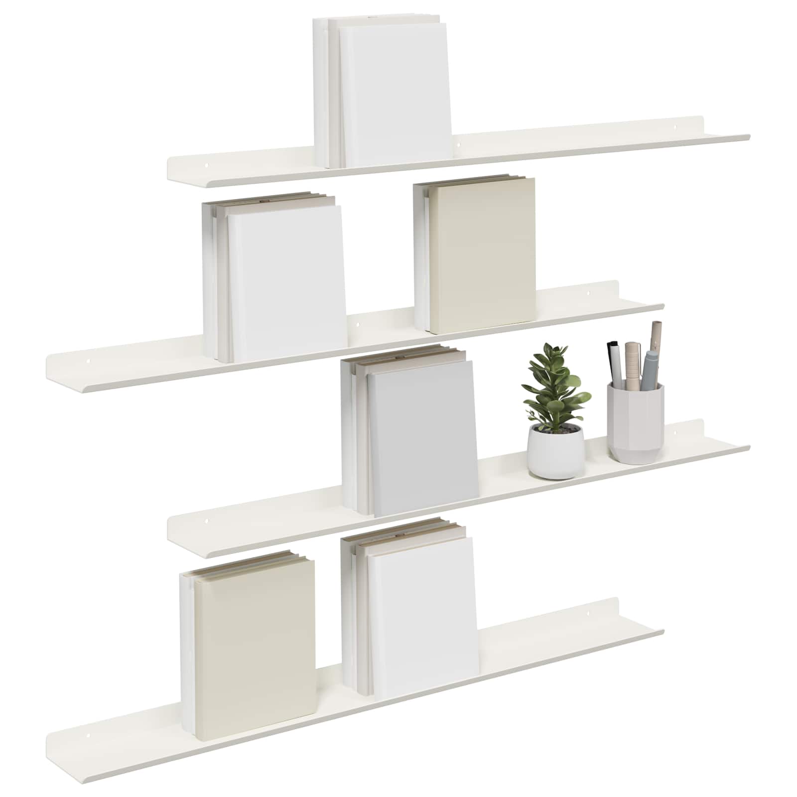 Wandplank met plank Wandgemonteerd 4 pcs Wit 80 x 9 x 2,5 cm