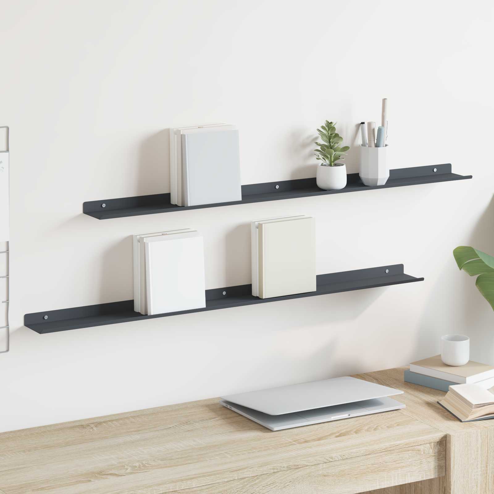 Wandplank met plank met opslag 2 pcs Antraciet 100 x 9 x 2,5 cm