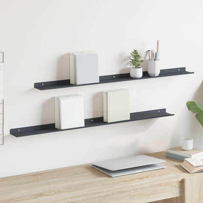 Wandplank met plank met opslag 2 pcs Antraciet 100 x 9 x 2,5 cm