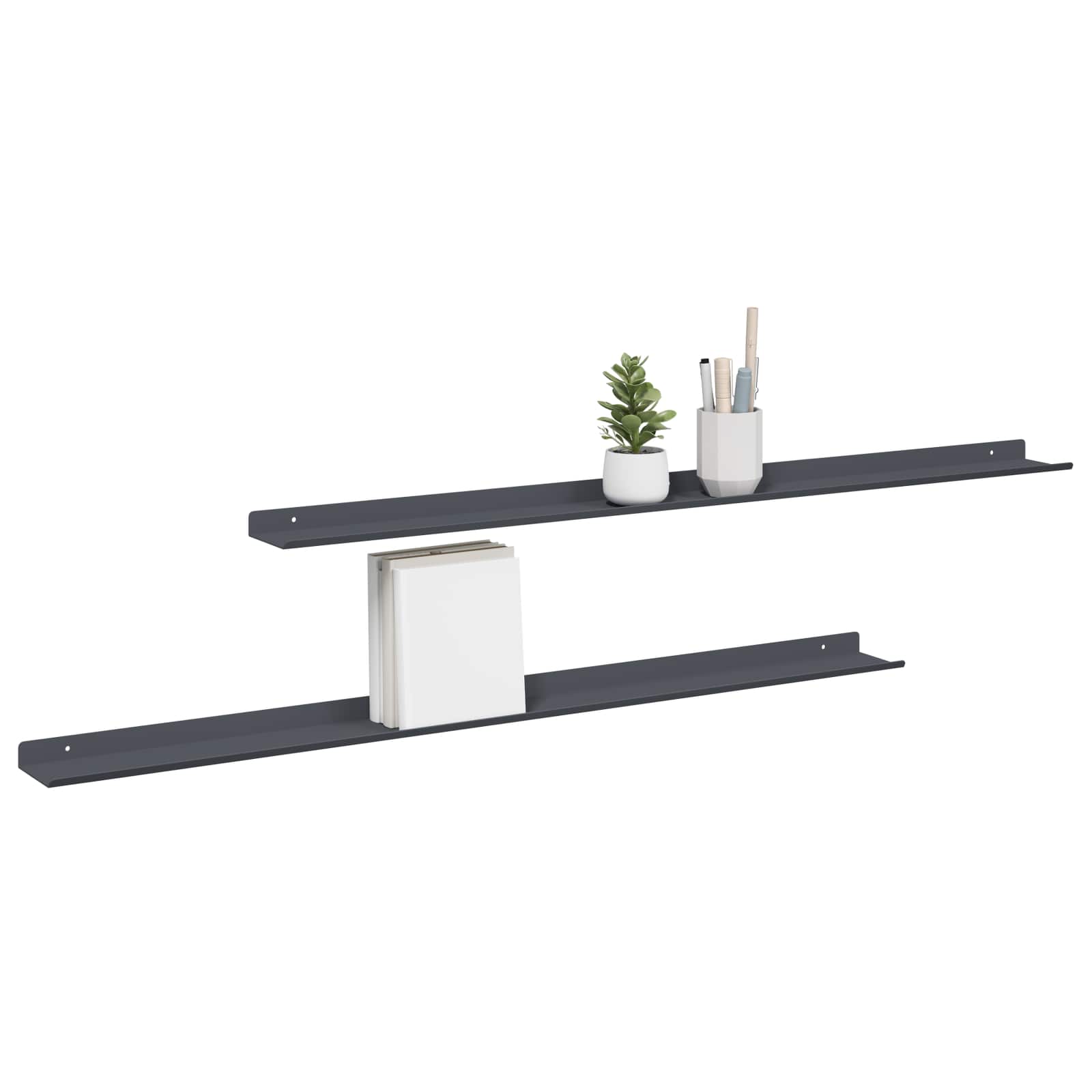 Wandplank met plank met opslag 2 pcs Antraciet 100 x 9 x 2,5 cm
