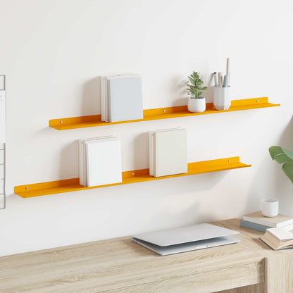 Wandplank met plank 2 pcs Mosterdgeel 100 x 9 x 2,5 cm