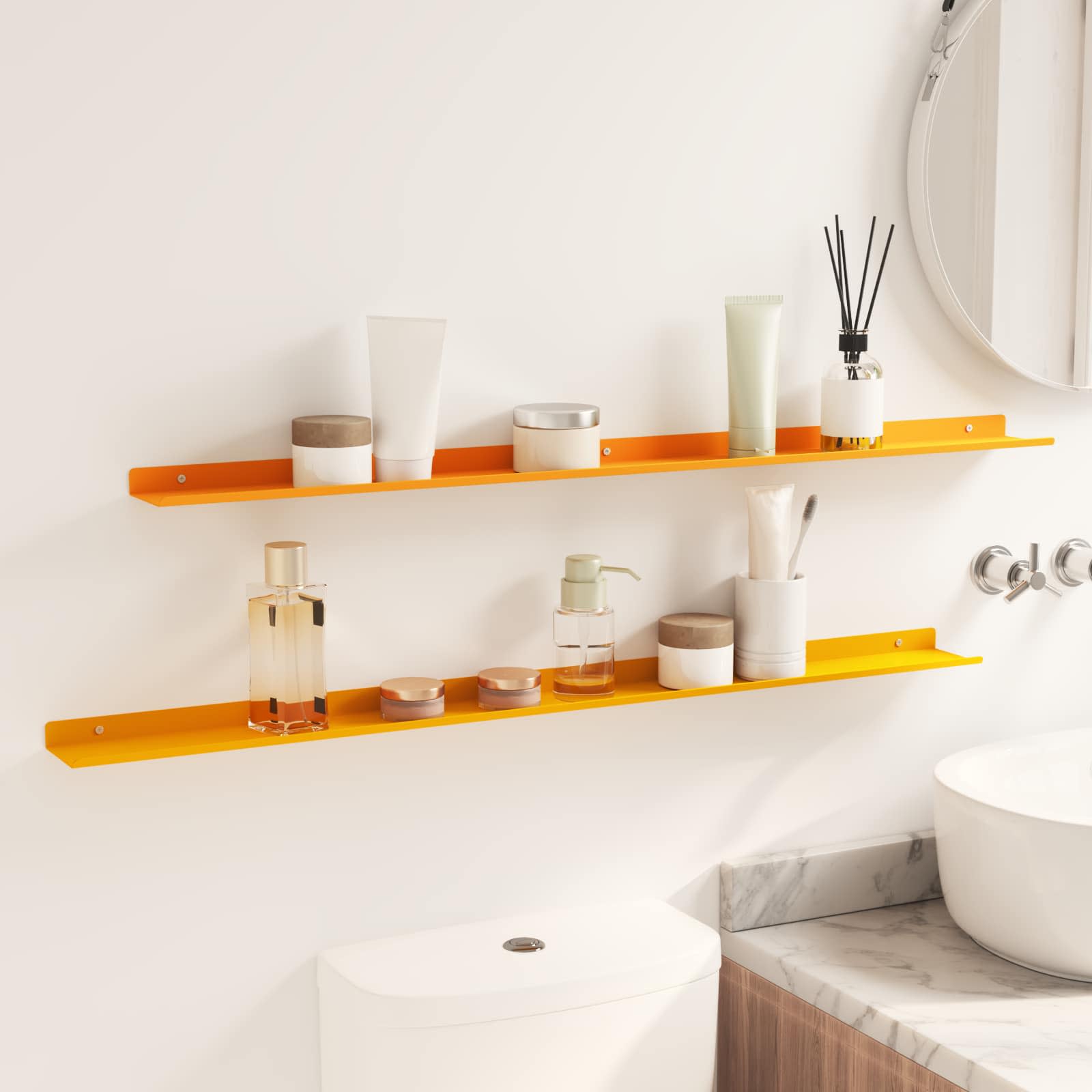 Wandplank met plank 2 pcs Mosterdgeel 100 x 9 x 2,5 cm