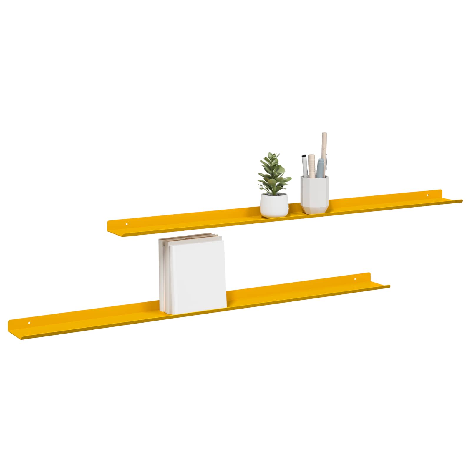 Wandplank met plank 2 pcs Mosterdgeel 100 x 9 x 2,5 cm