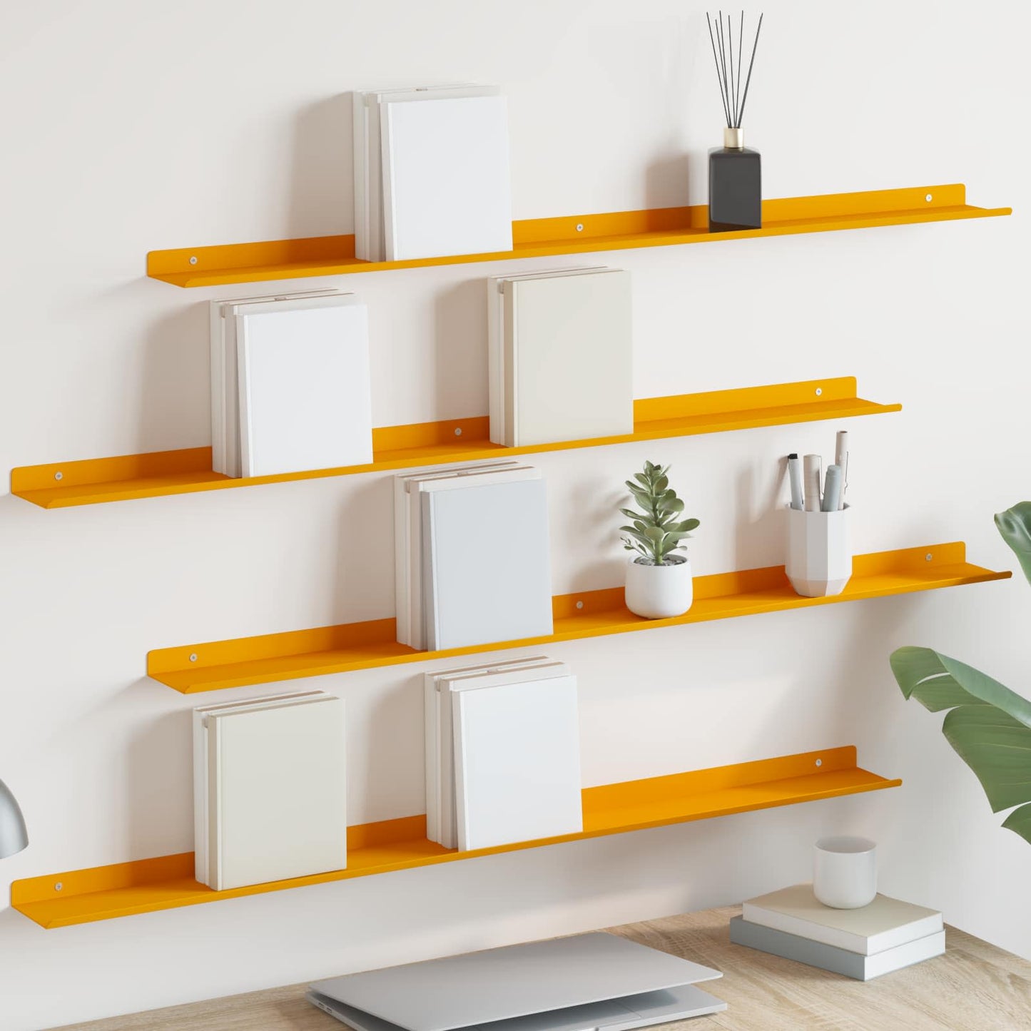 Wandplank met plank 4 pcs Mosterdgeel 100 x 9 x 2,5 cm