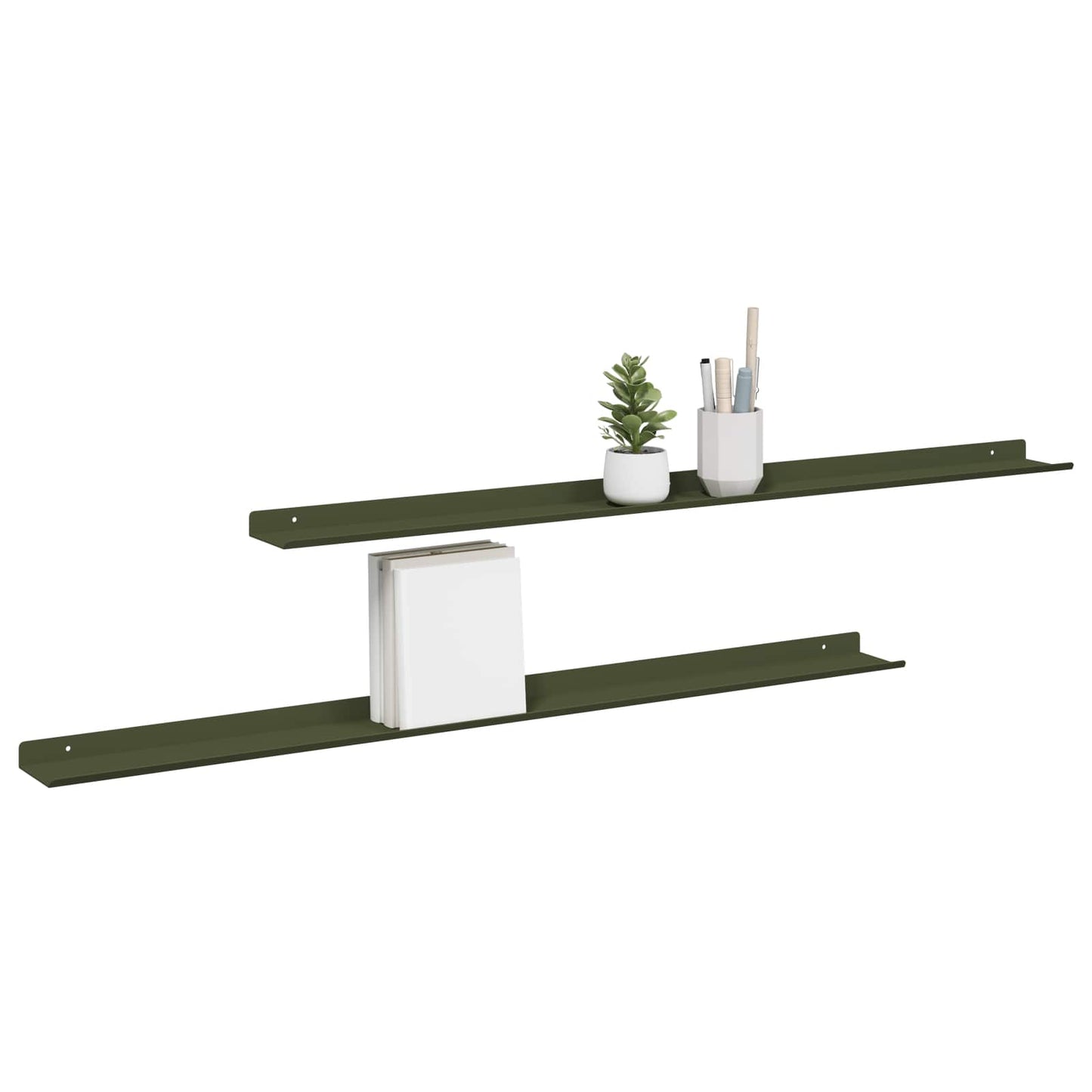 Wandplank met plank 2 pcs Olijf Groen 100 x 9 x 2,5 cm