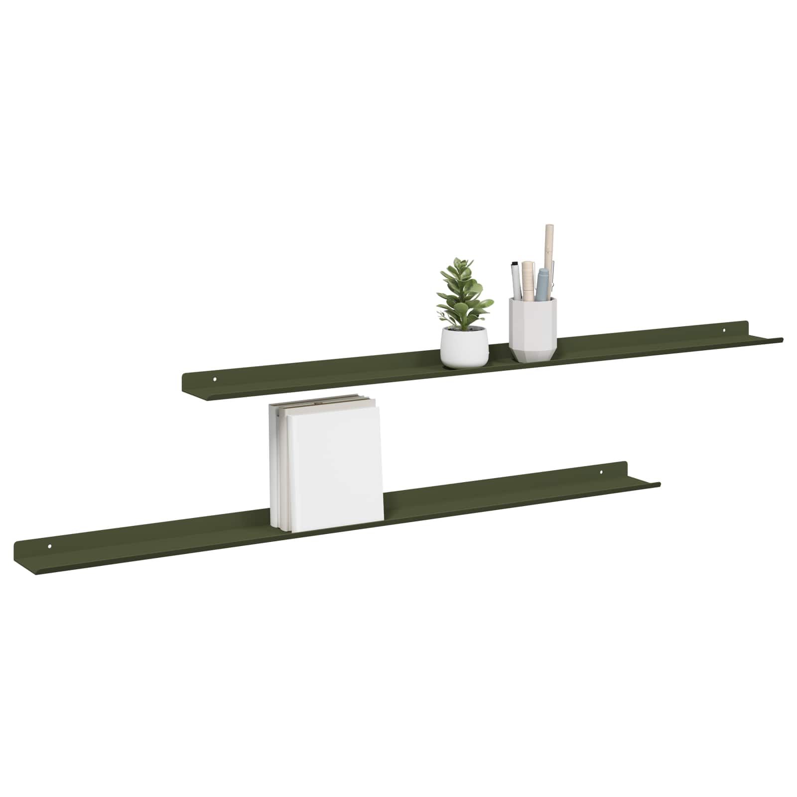 Wandplank met plank 2 pcs Olijf Groen 100 x 9 x 2,5 cm