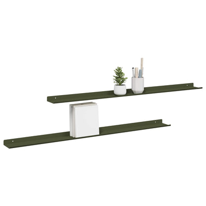 Wandplank met plank 2 pcs Olijf Groen 100 x 9 x 2,5 cm