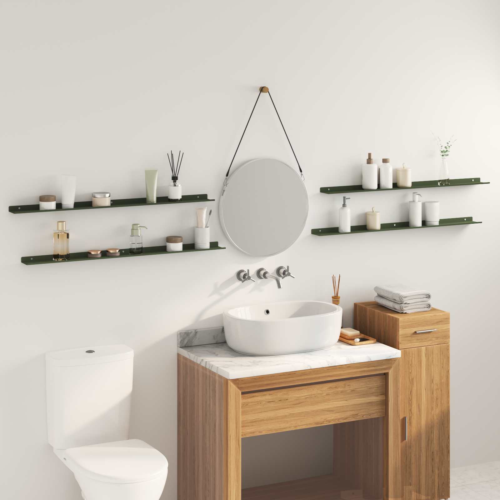 Wandplank met plank 4 pcs Olijf Groen 100 x 9 x 2,5 cm