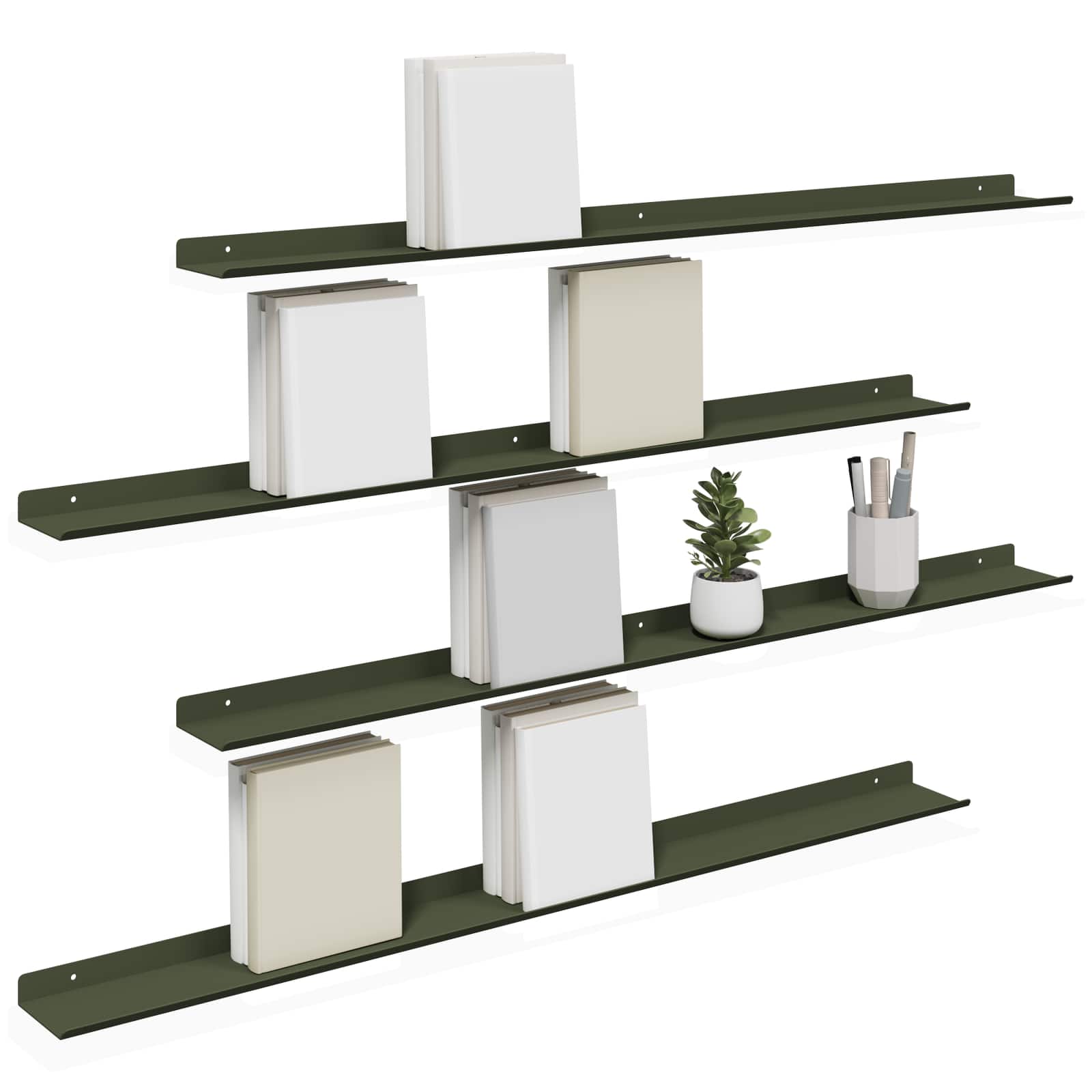 Wandplank met plank 4 pcs Olijf Groen 100 x 9 x 2,5 cm