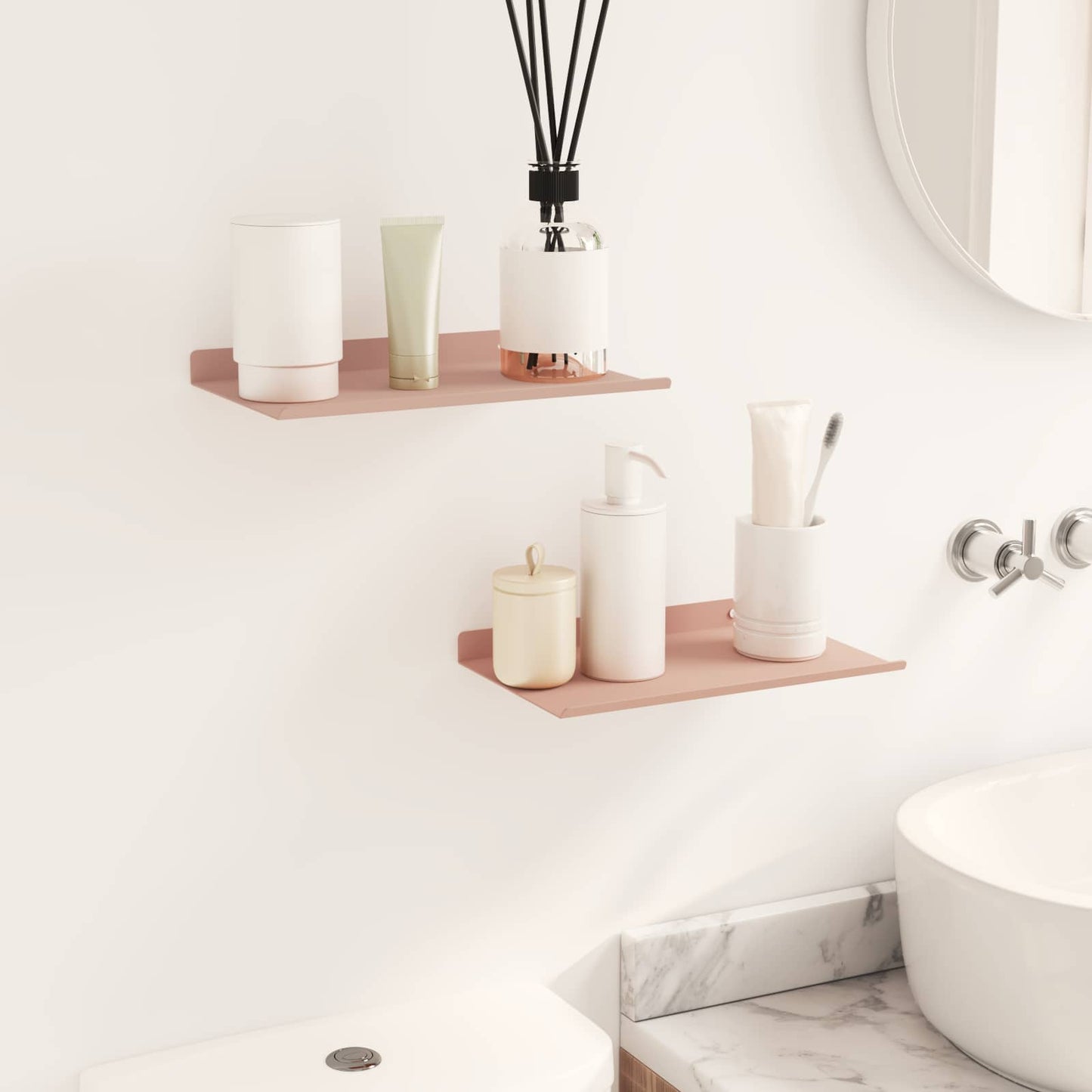 Wandplank met plank Wandgemonteerd 2 pcs Roze 30 x 18 x 2,5 cm