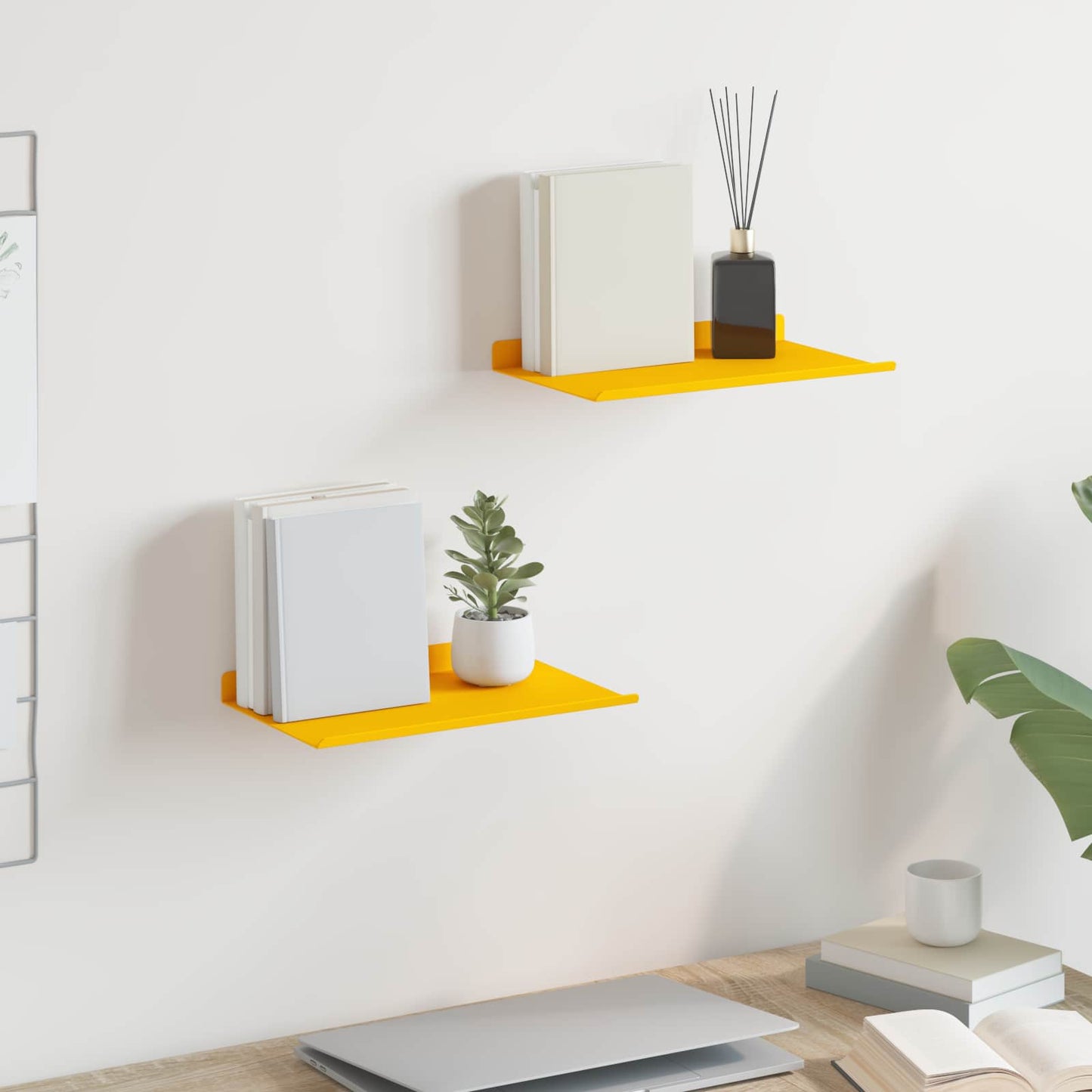 Wandplank met plank 2 pcs Mosterdgeel 30 x 18 x 2,5 cm