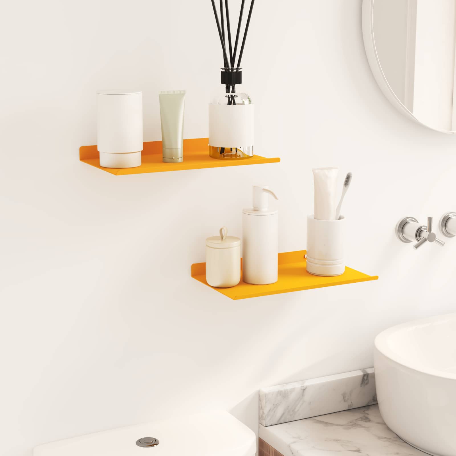 Wandplank met plank 2 pcs Mosterdgeel 30 x 18 x 2,5 cm
