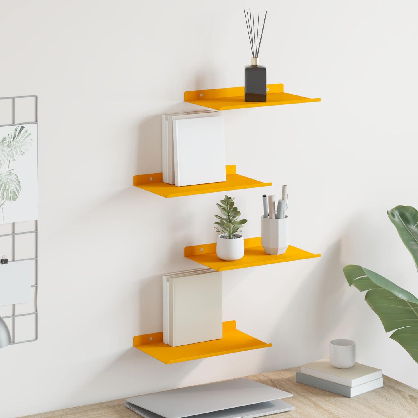 Wandplank met plank 4 pcs Mosterdgeel 30 x 18 x 2,5 cm