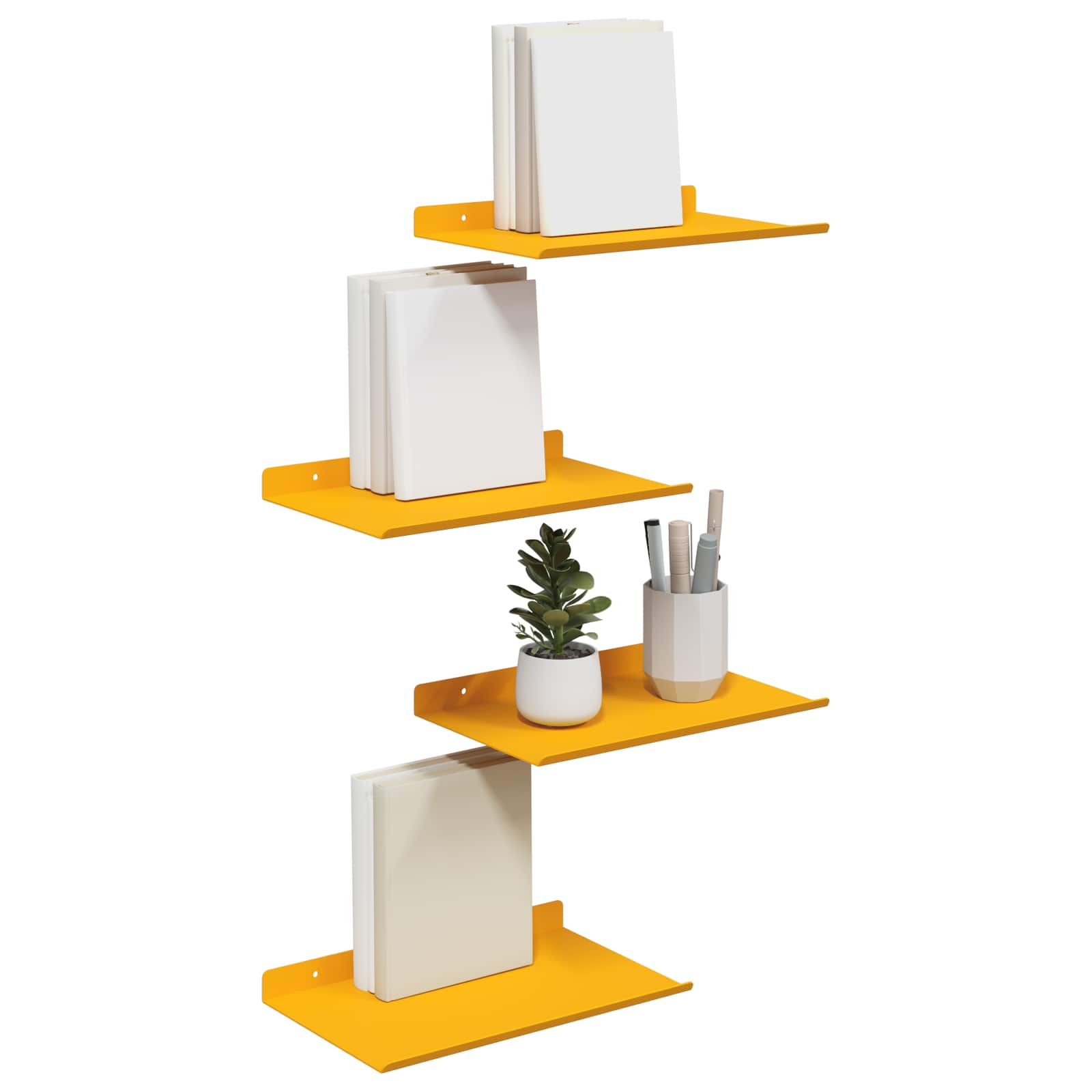 Wandplank met plank 4 pcs Mosterdgeel 30 x 18 x 2,5 cm