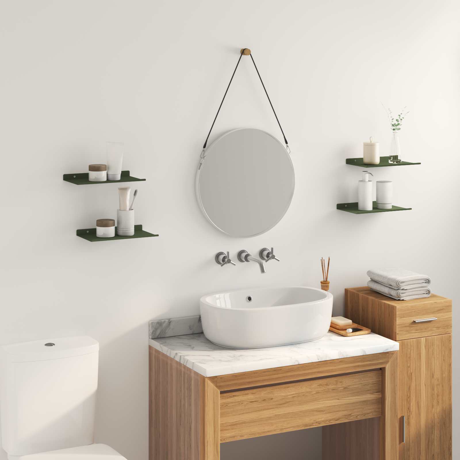 Wandplank met plank 4 pcs Olijf Groen 30 x 18 x 2,5 cm
