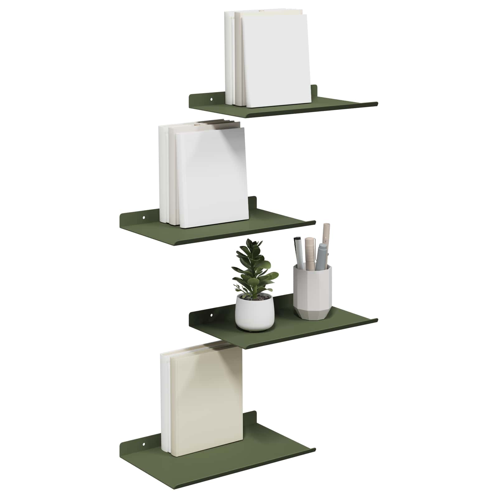 Wandplank met plank 4 pcs Olijf Groen 30 x 18 x 2,5 cm