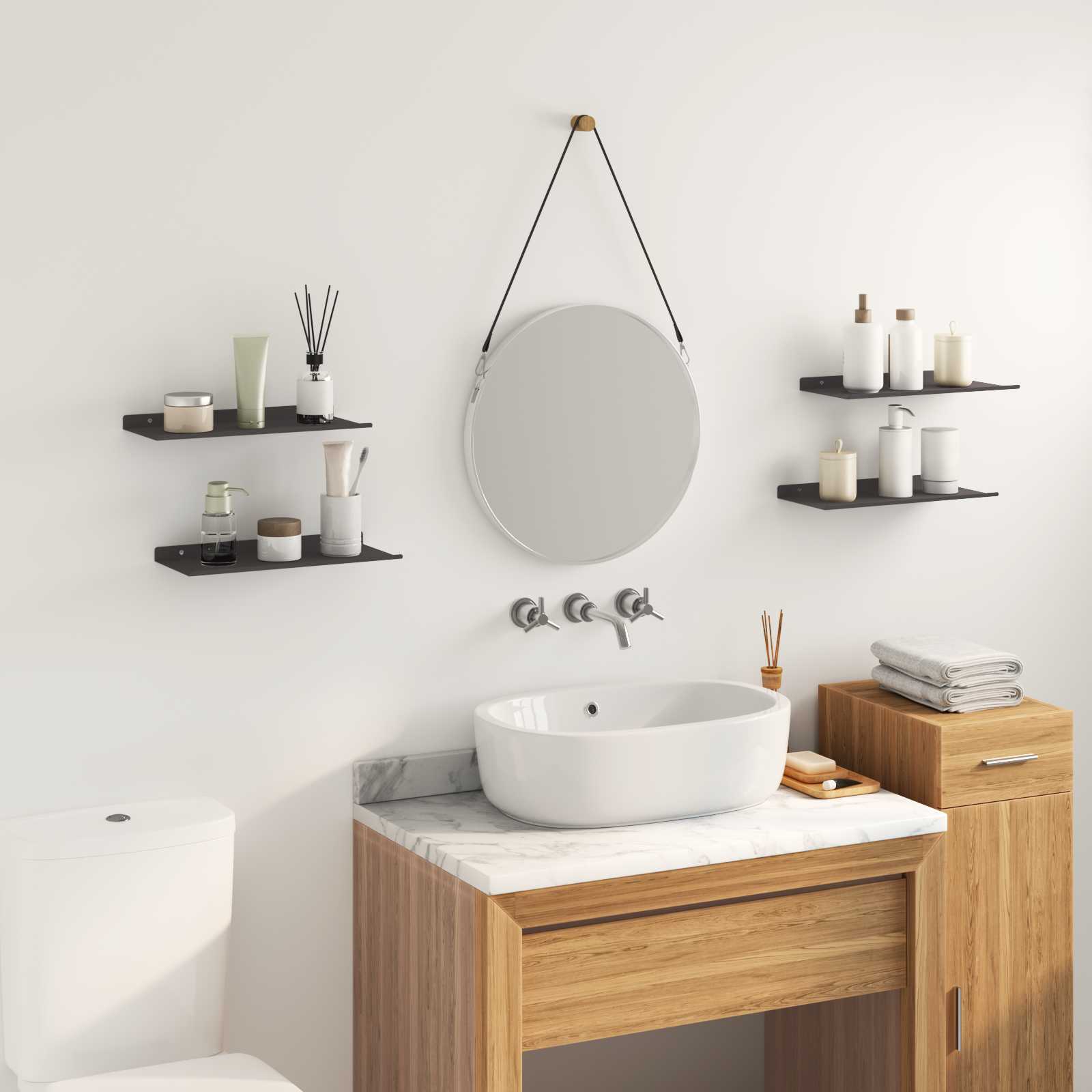 Wandplank met plank Wandgemonteerd 4 pcs Zwart 40 x 18 x 2,5 cm
