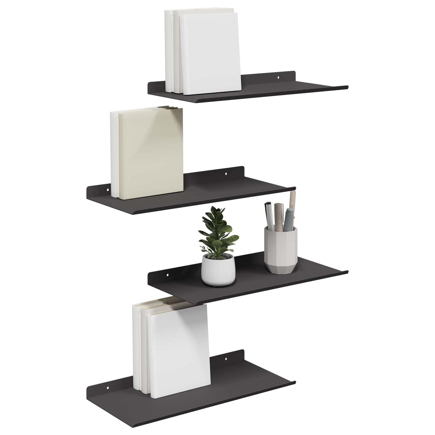 Wandplank met plank Wandgemonteerd 4 pcs Zwart 40 x 18 x 2,5 cm