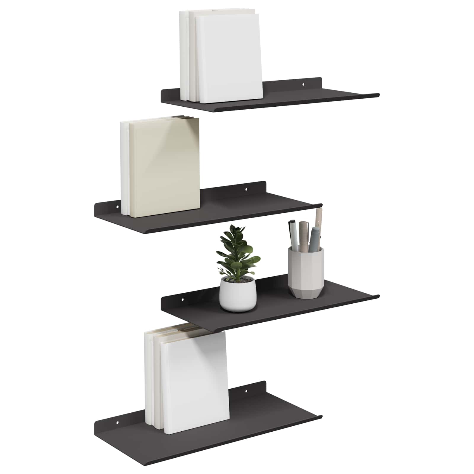 Wandplank met plank Wandgemonteerd 4 pcs Zwart 40 x 18 x 2,5 cm