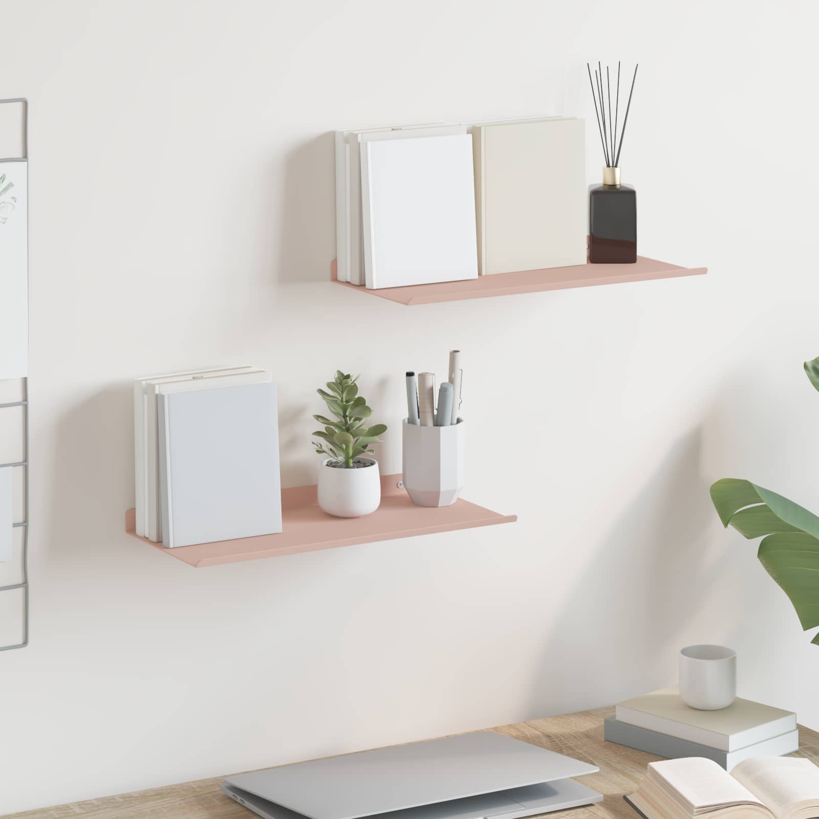 Wandplank met plank Wandgemonteerd 2 pcs Roze 40 x 18 x 2,5 cm