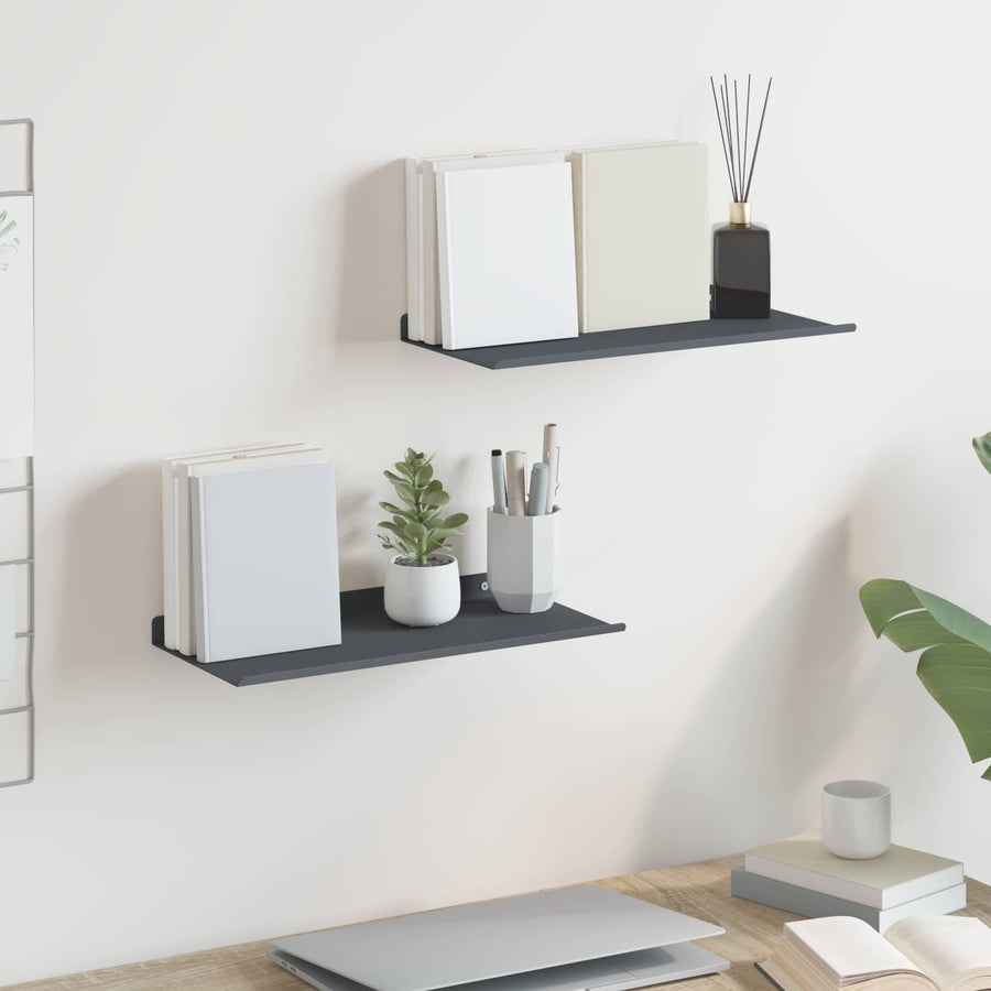 Wandplank met plank met opslag 2 pcs Antraciet 40 x 18 x 2,5 cm