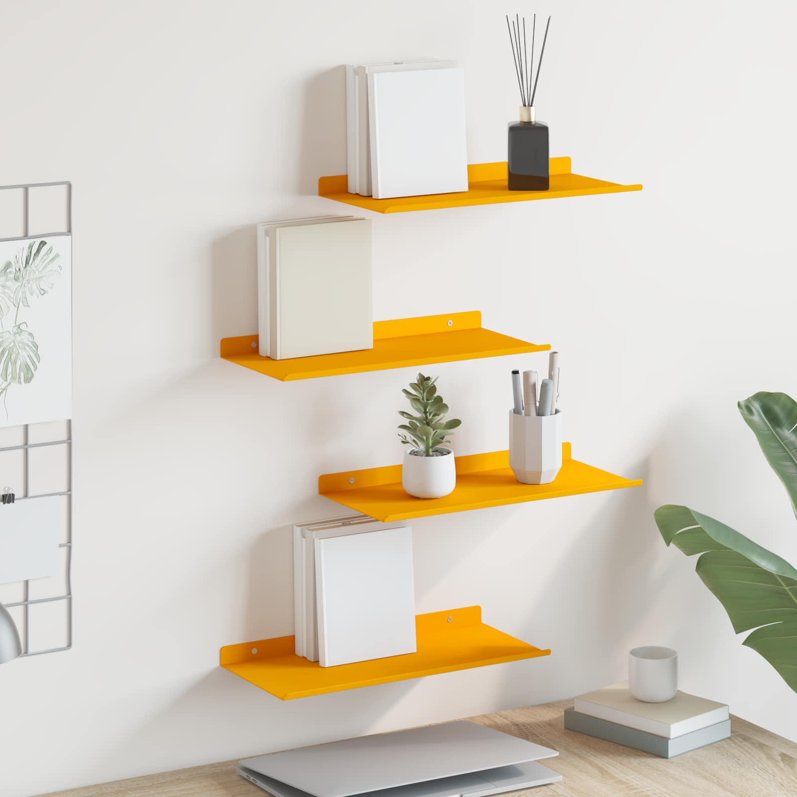Wandplank met plank 4 pcs Mosterdgeel 40 x 18 x 2,5 cm