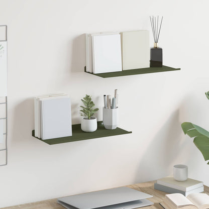 Wandplank met plank 2 pcs Olijf Groen 40 x 18 x 2,5 cm