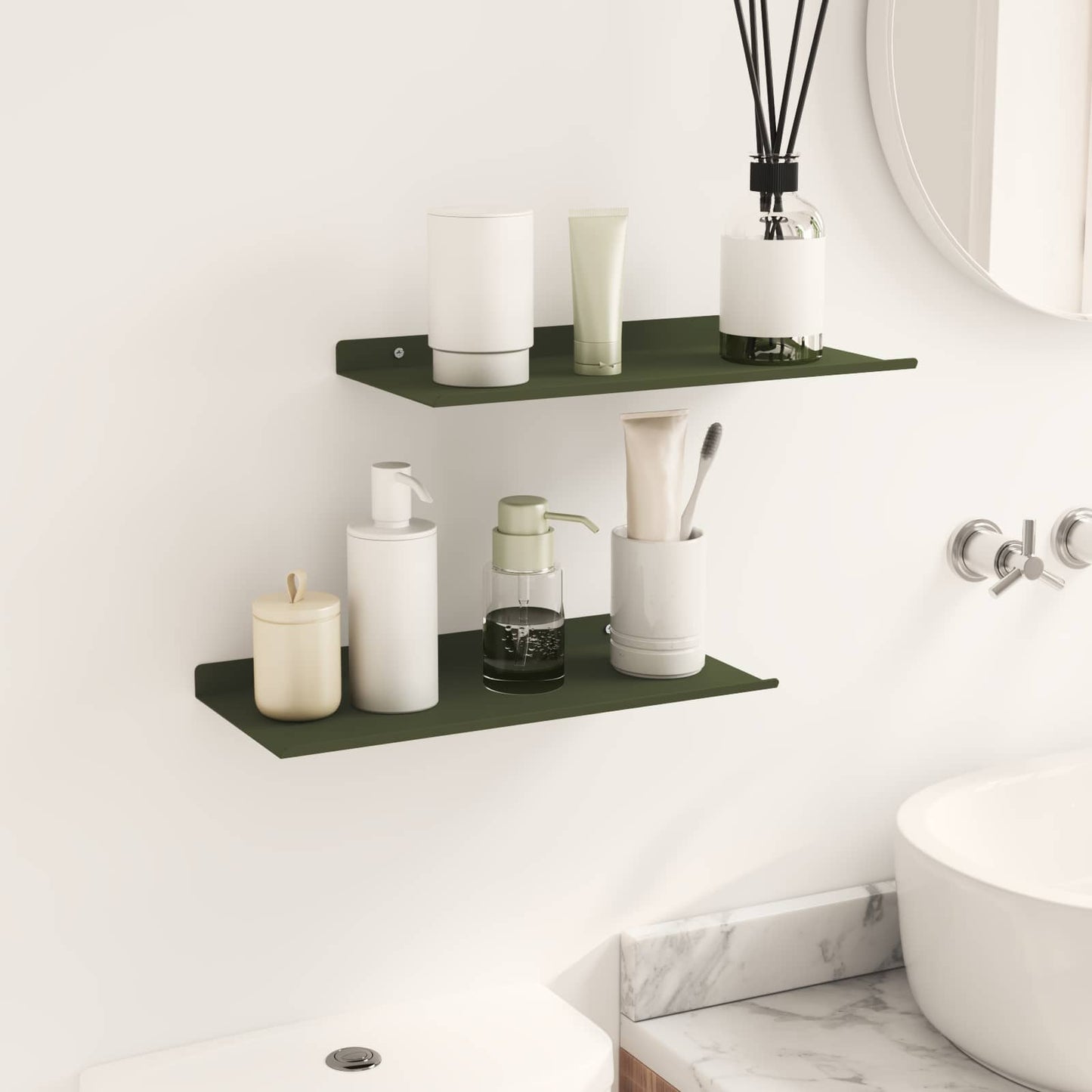 Wandplank met plank 2 pcs Olijf Groen 40 x 18 x 2,5 cm