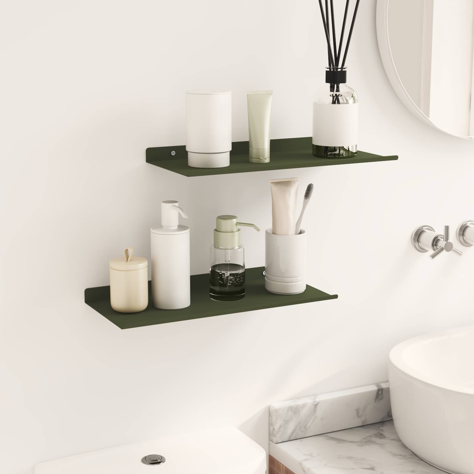 Wandplank met plank 2 pcs Olijf Groen 40 x 18 x 2,5 cm