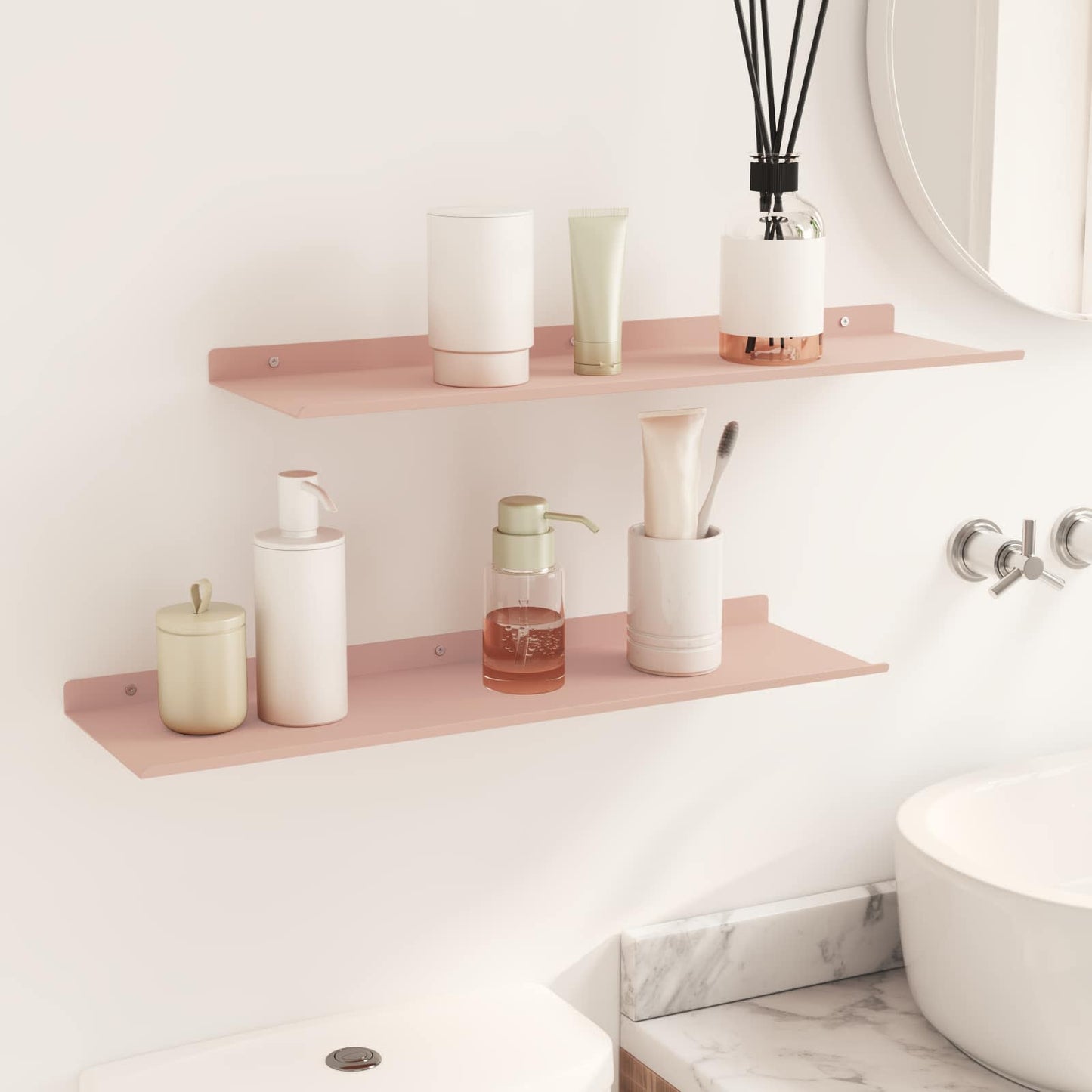 Wandplank met plank Wandgemonteerd 2 pcs Roze 60 x 18 x 2,5 cm