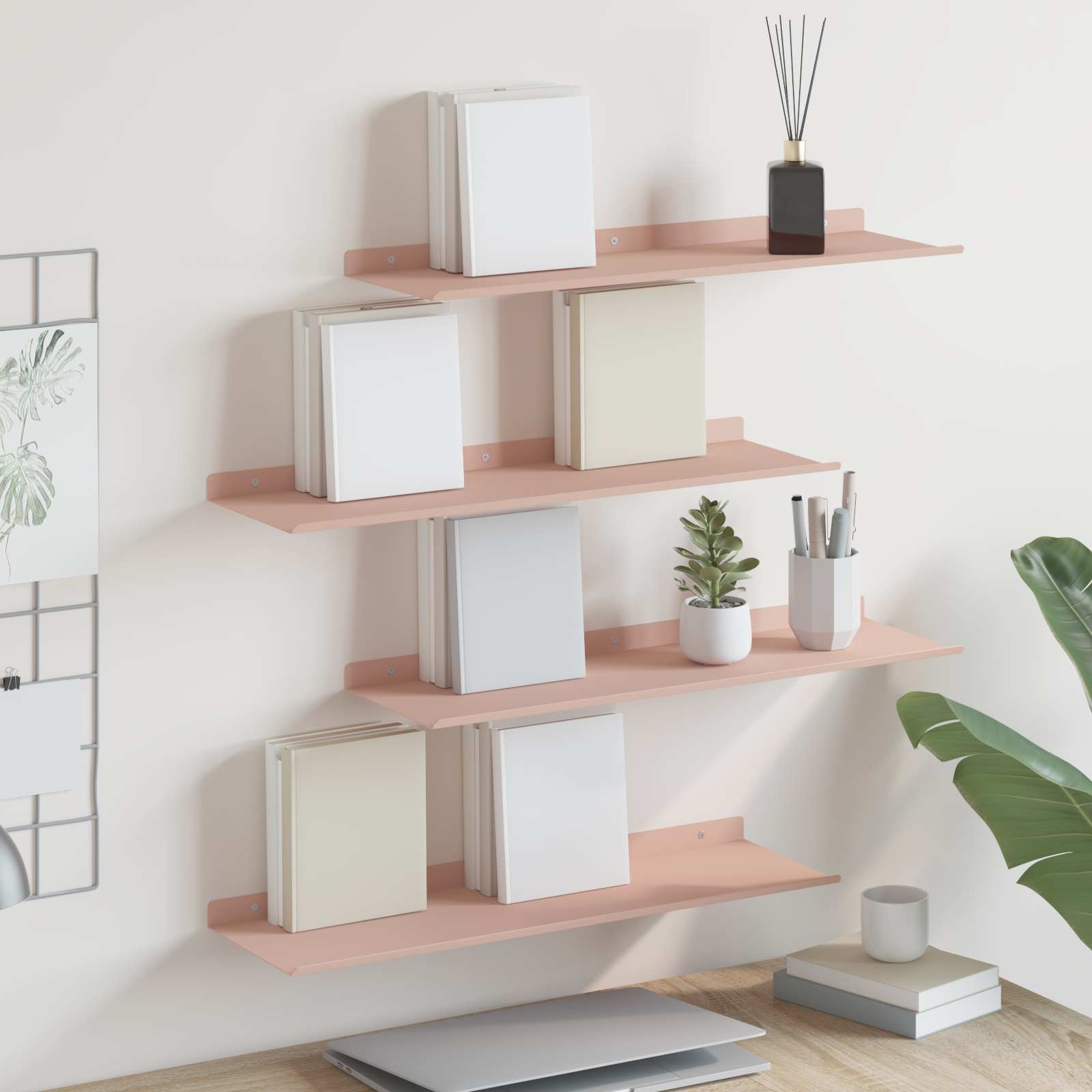 Wandplank met plank Wandgemonteerd 4 pcs Roze 60 x 18 x 2,5 cm