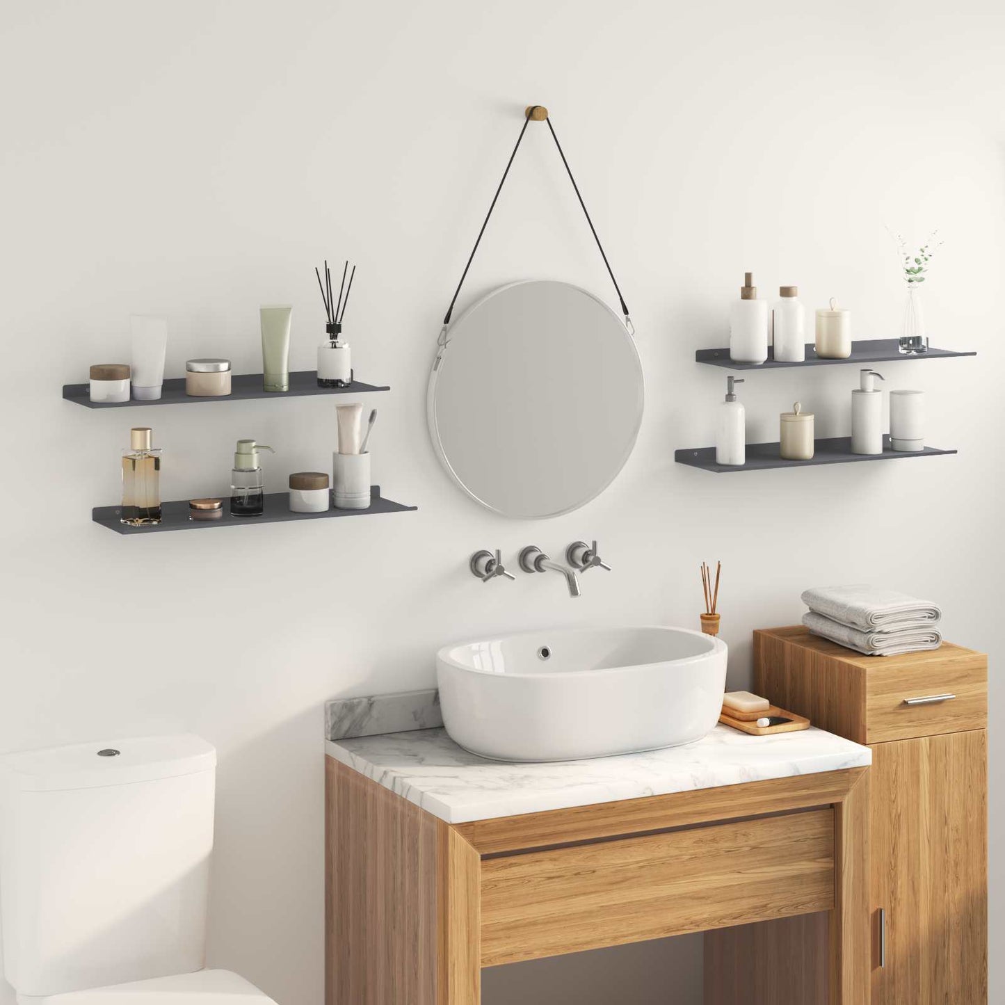Wandplank met plank met opslag 4 pcs Antraciet 60 x 18 x 2,5 cm