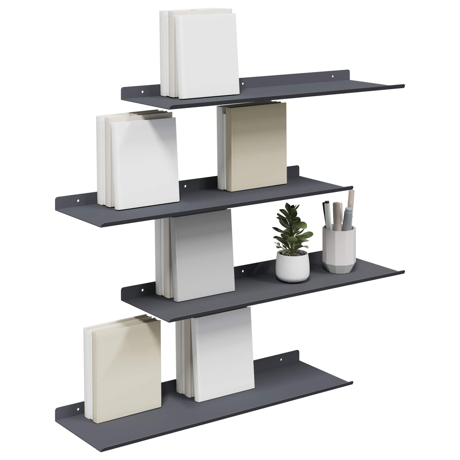 Wandplank met plank met opslag 4 pcs Antraciet 60 x 18 x 2,5 cm