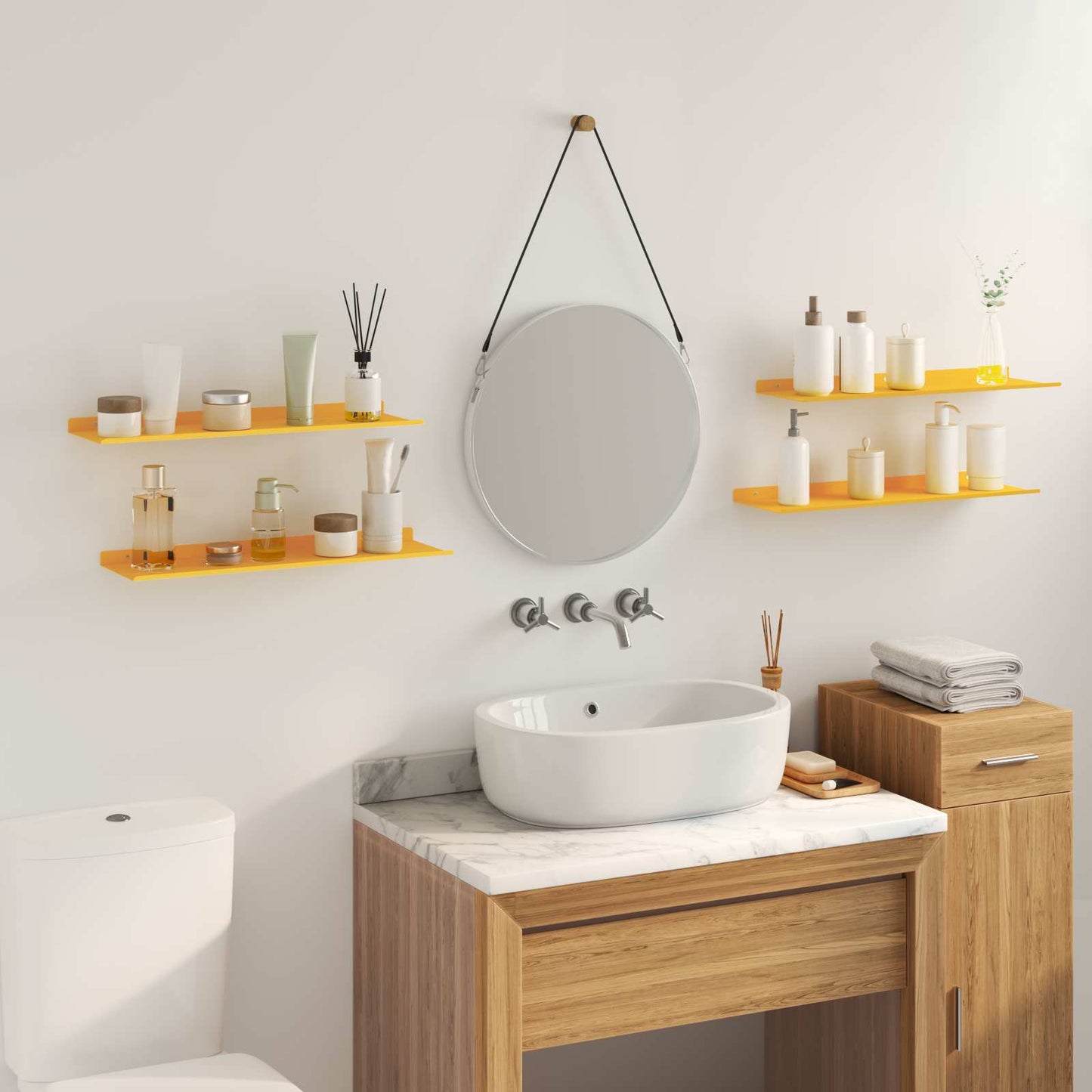Wandplank met plank 4 pcs Mosterdgeel 60 x 18 x 2,5 cm