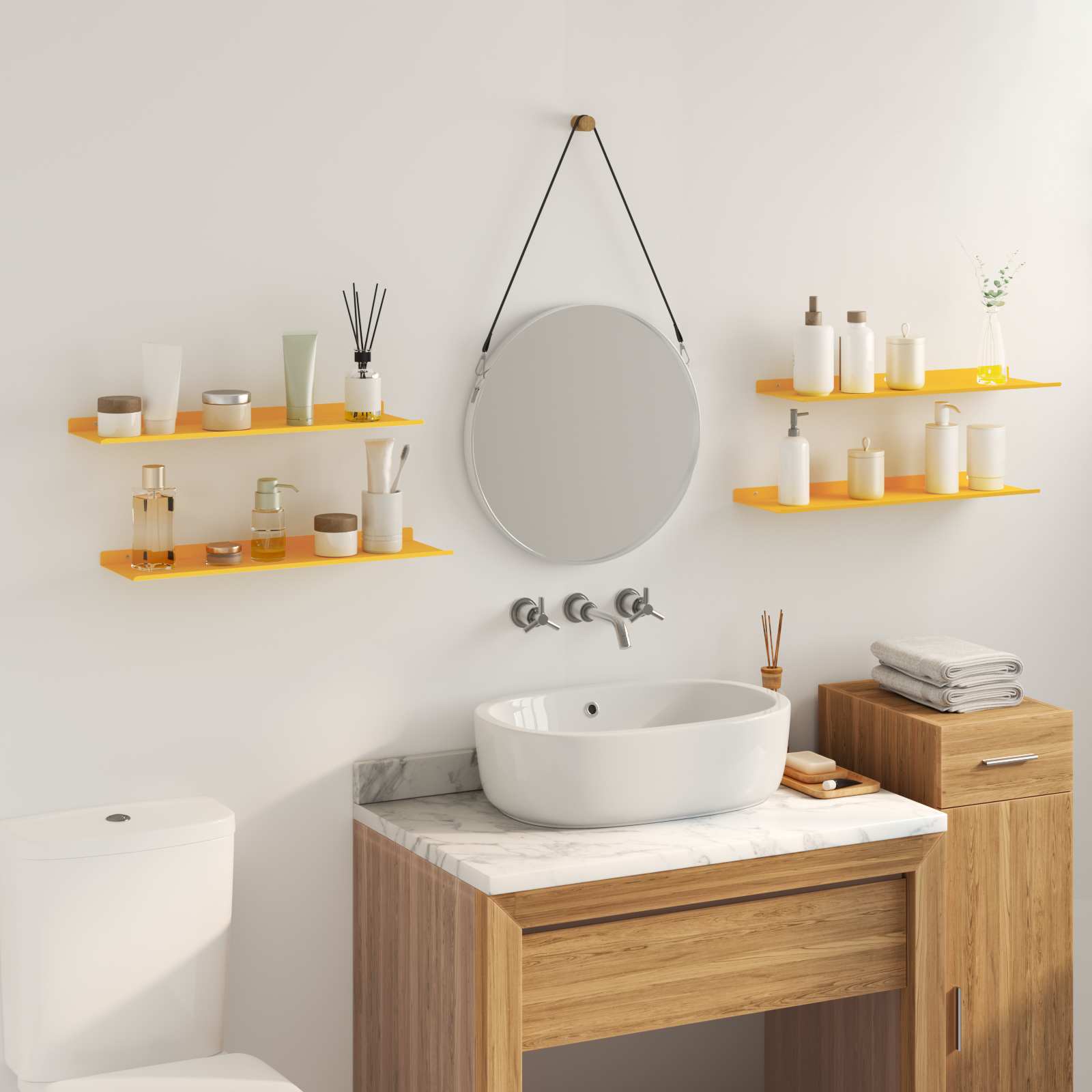 Wandplank met plank 4 pcs Mosterdgeel 60 x 18 x 2,5 cm