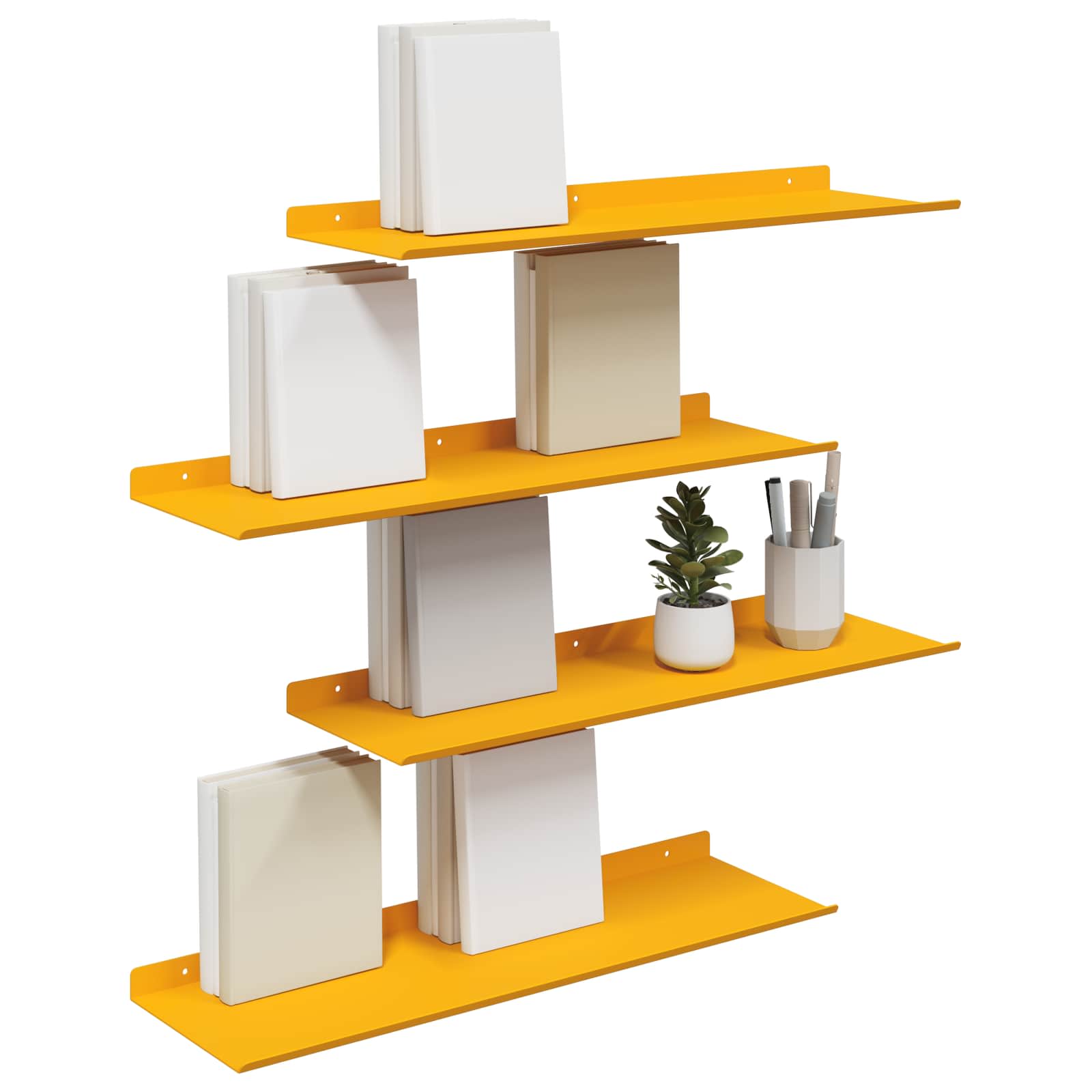 Wandplank met plank 4 pcs Mosterdgeel 60 x 18 x 2,5 cm