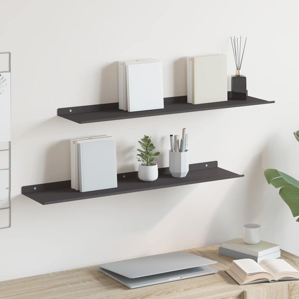 Wandplank met plank Wandgemonteerd 2 pcs Zwart 80 x 18 x 2,5 cm