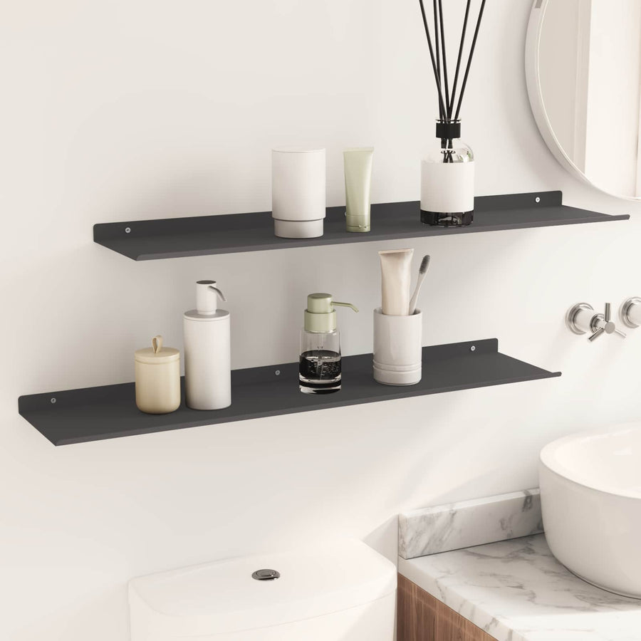 Wandplank met plank Wandgemonteerd 2 pcs Zwart 80 x 18 x 2,5 cm