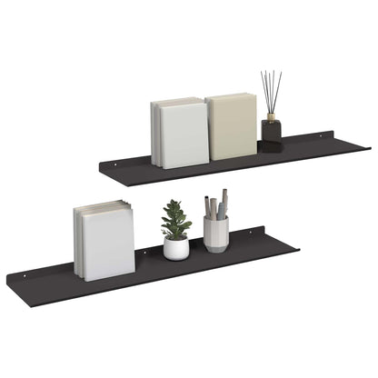 Wandplank met plank Wandgemonteerd 2 pcs Zwart 80 x 18 x 2,5 cm