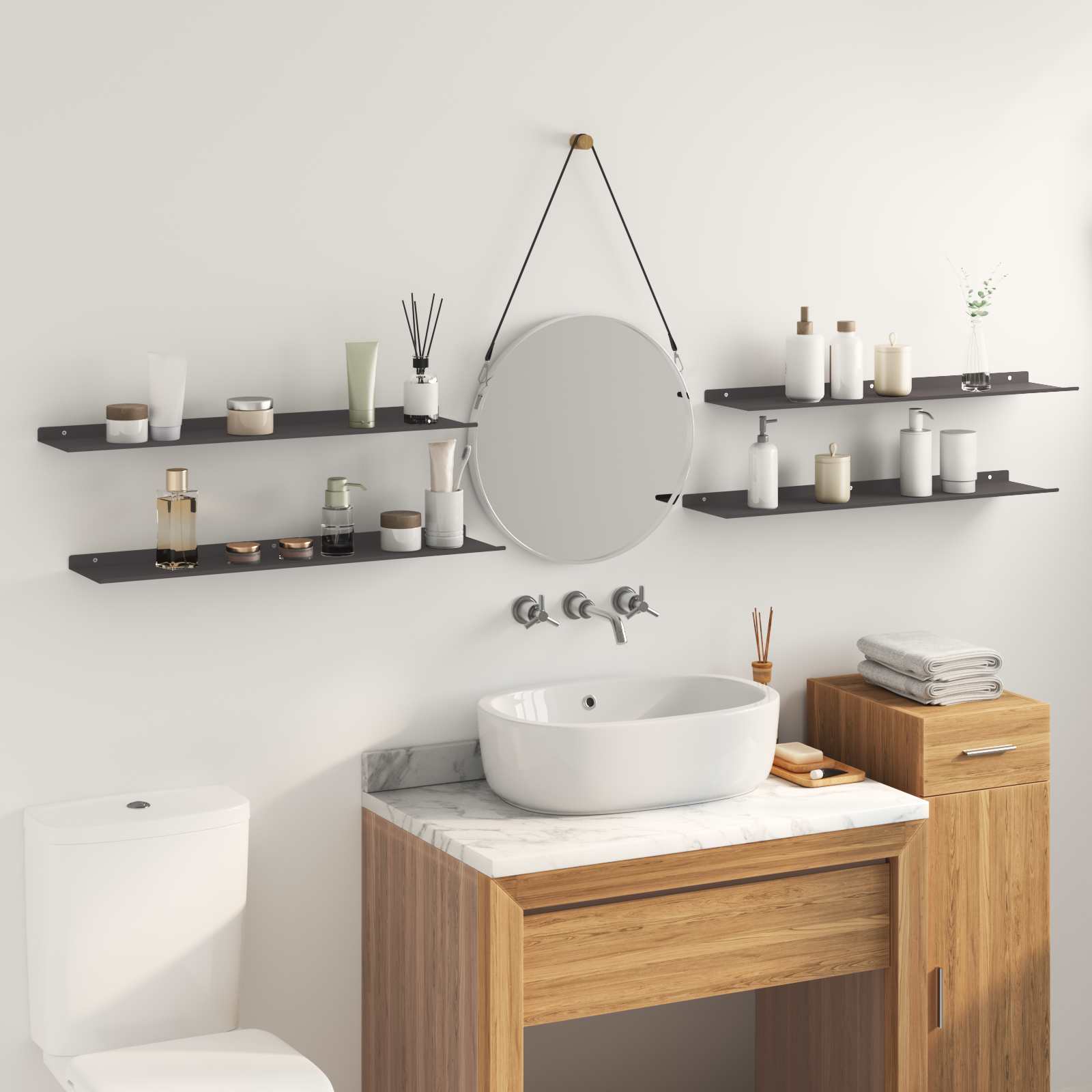 Wandplank met plank Wandgemonteerd 4 pcs Zwart 80 x 18 x 2,5 cm